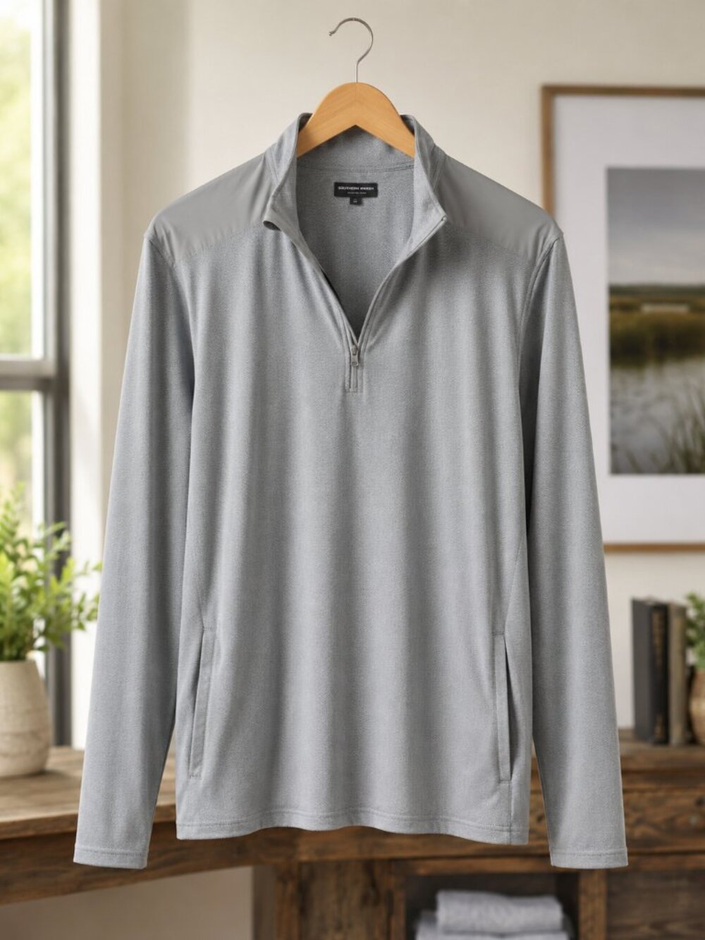 Southern Marsh Men's Performance Quarter-Zip Jacket in Light Gray